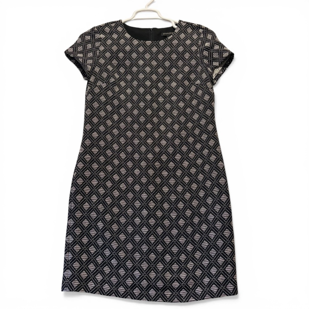 Banana‎ Republic Black White Diamond Jacquard Shift Lined Women's Dress Size 6